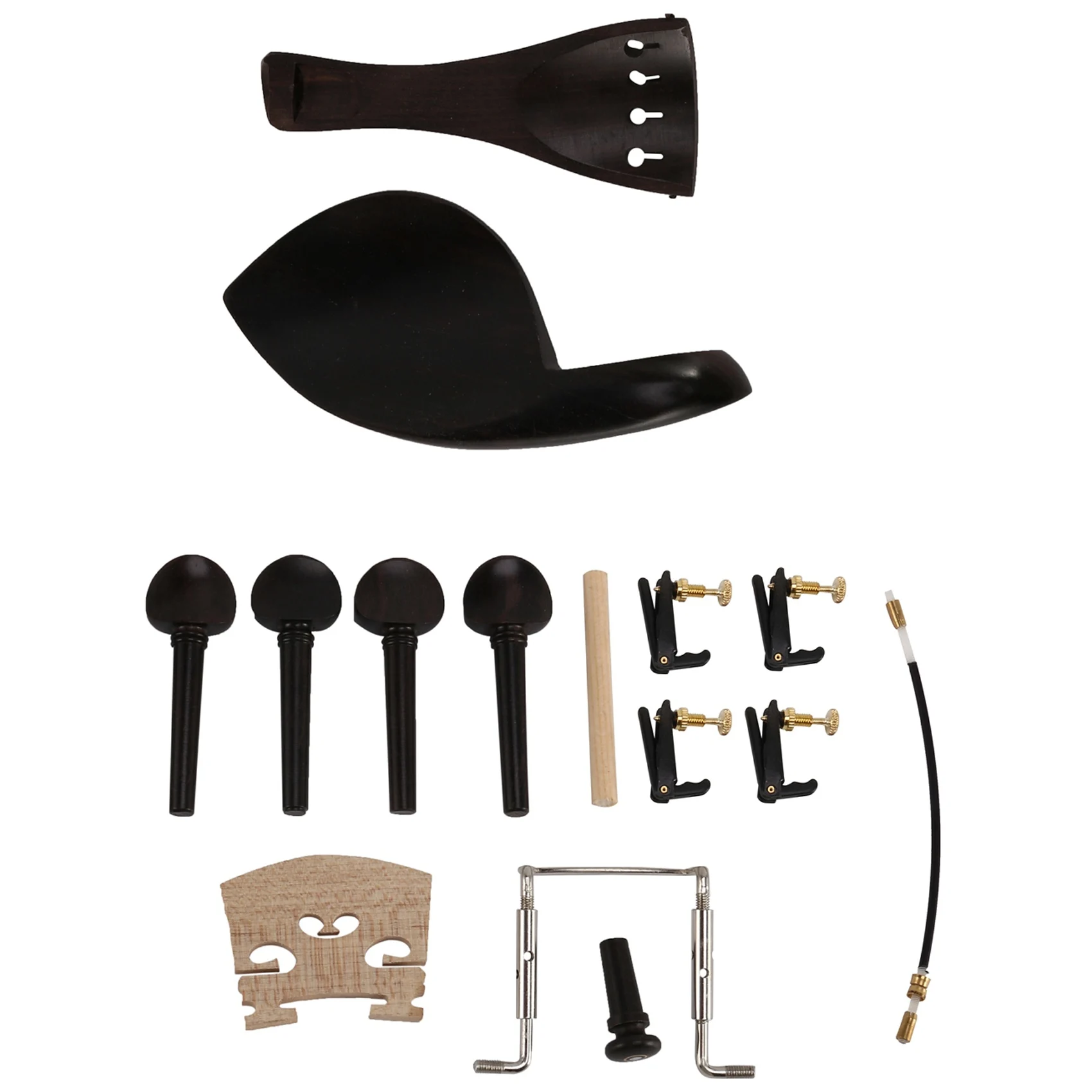 

4X 4/4 Ebony Violin Parts Tailpiece Pegs Chinrest Maple Bridge Set-B60B