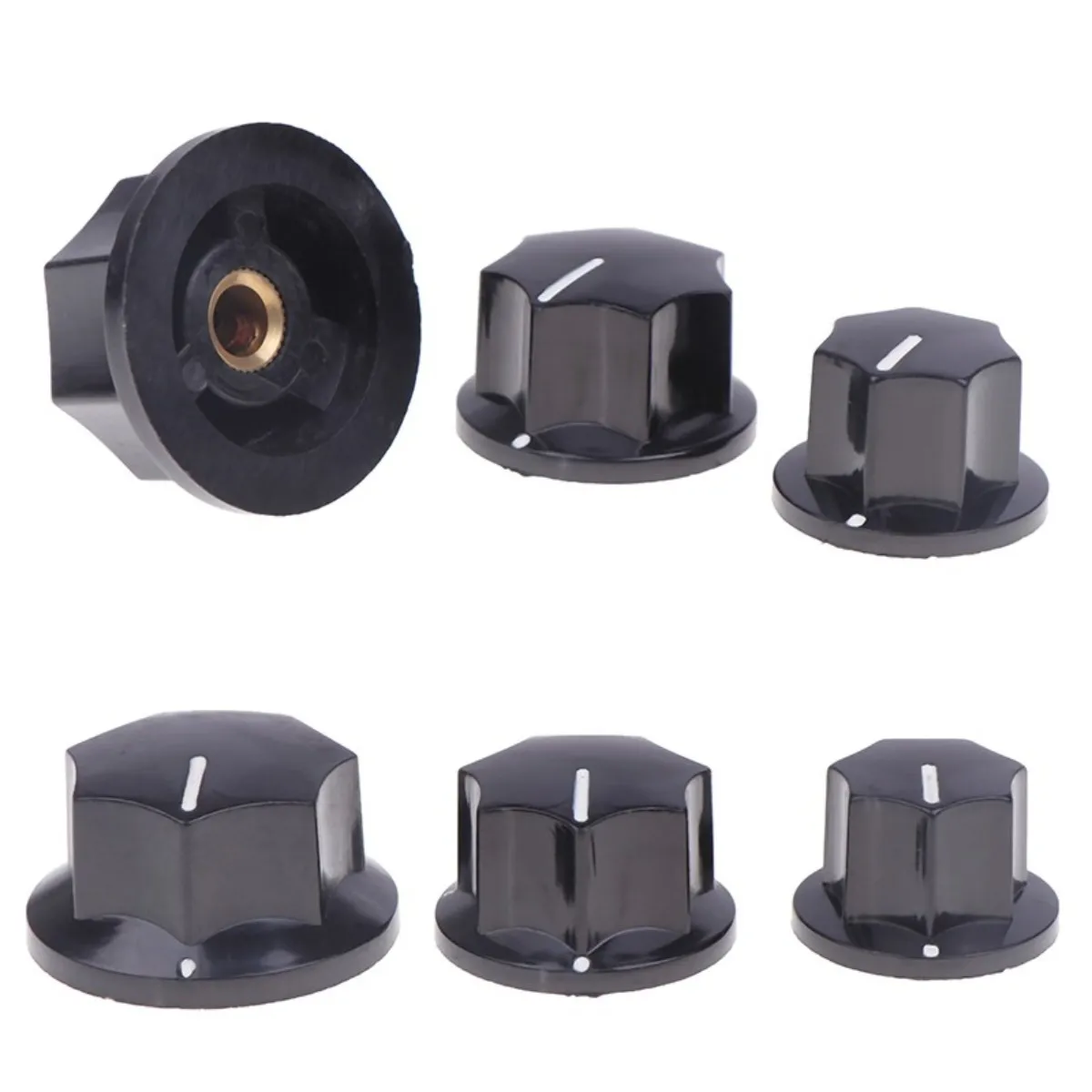 

5PCS Black Bakelite Knob MF-B01 MF-B02 MF-B03 Hexagonal Potentiometer Band Switch Cap Inner Hole 6MM Potentiometer Knobs Set