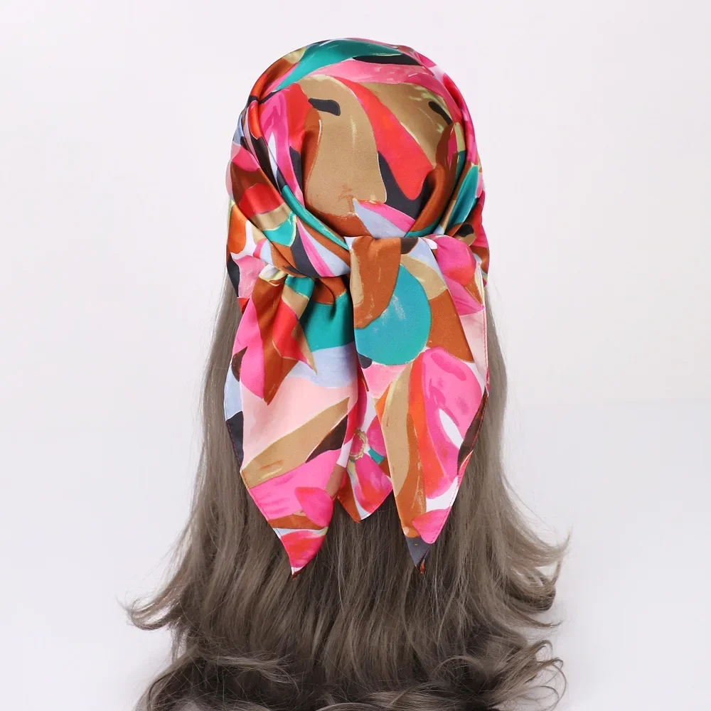 70*70cm Floral Print Square Scarf Women Professional Small Headscarf Spring Summer Thin Hair Band Imitated Silk Shawl Wrap Hijab