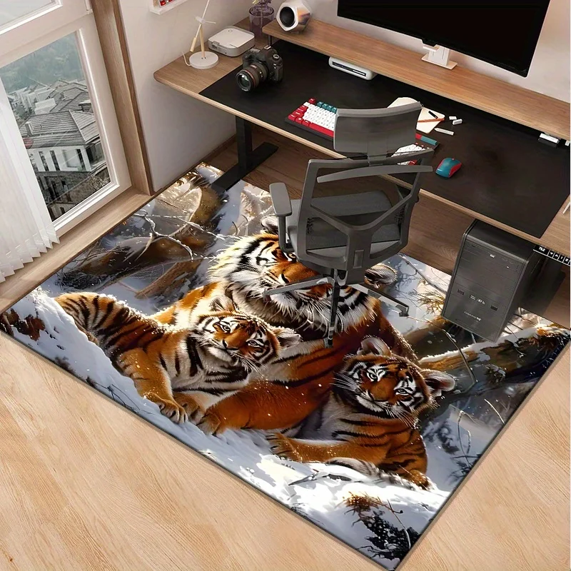 Tiger Family Rug for Modern Office Décor Large Size Animal Print Carpet, Add Wild Charm to Your Space | Wildlife Enthusiast Gift