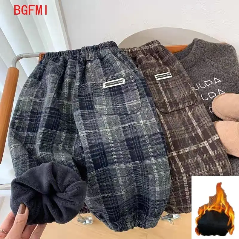 

Новинка 2023 года, зимние детские шерстяные брюки в сетку, бархатные толстые флисовые повседневные зауженные брюки для маленьких мальчиков, детская одежда, От 1 до 10 лет