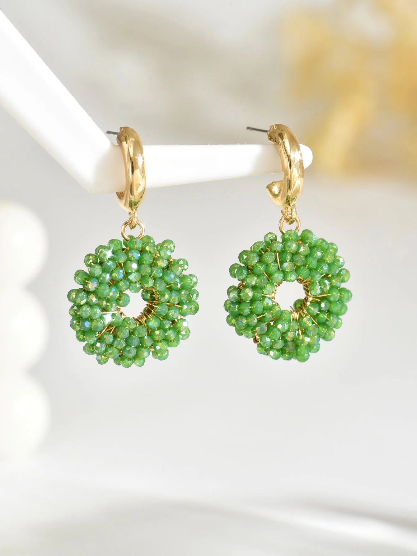 Bohemian Vintage Minimalist Resort-Style Handmade Beaded Round Dangle Earrings Suitable for women to wear daily, at parties, dan view 2