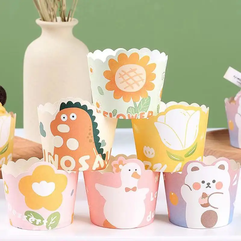 50Pcs Cartoon Round Cake Paper Cups Snacks Dessert Cakes Large Oil-Proof High-Temperature Oven Kitchen Baking Accessories