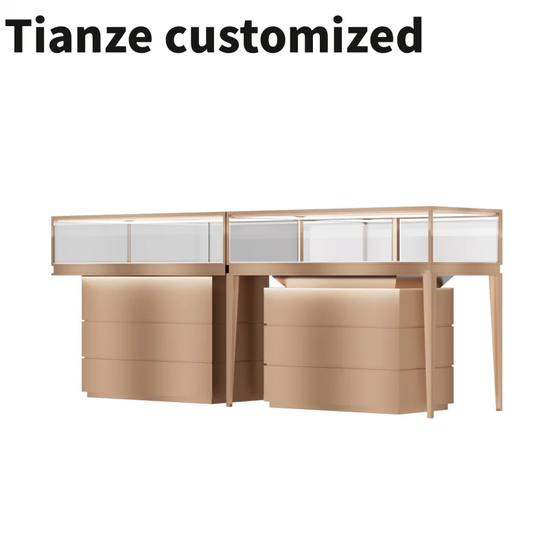 Customized-Price CT Quality Glass Metal Frame Drawer Streamline Display Retail Store Used Jewelry Showcase Displ