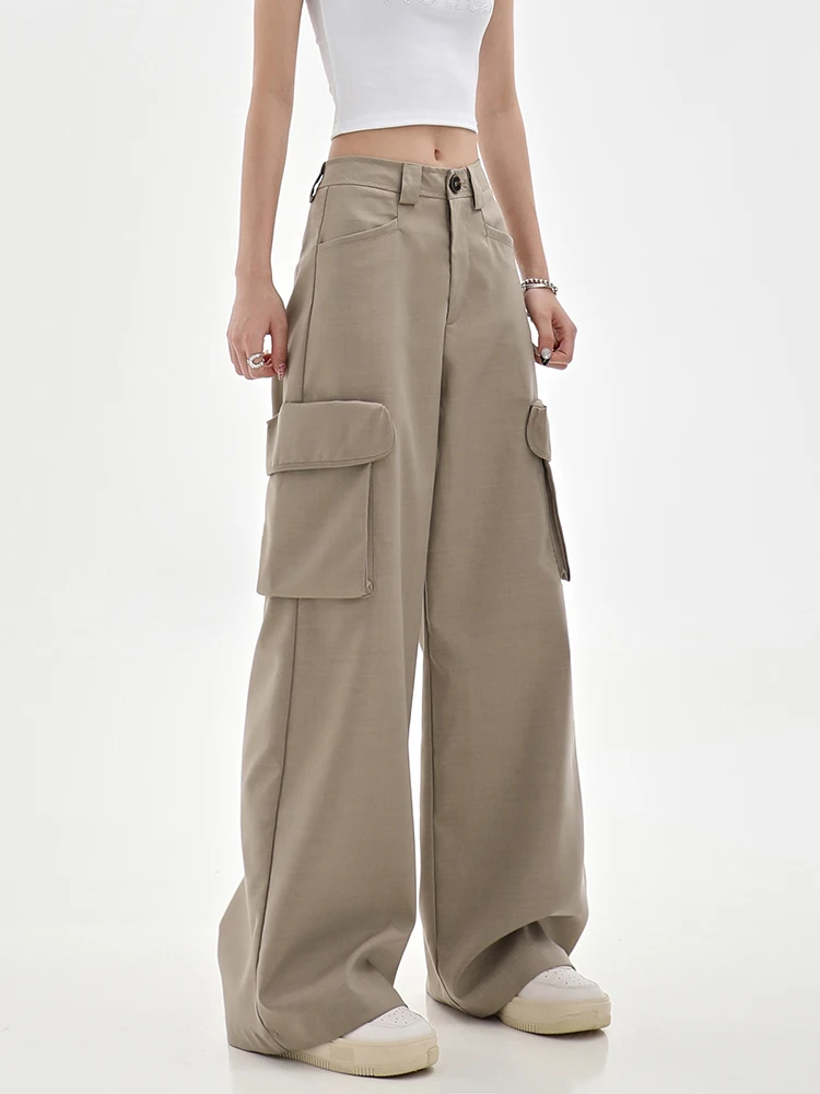 WCFCX STUDIO 90S Vintage Solid Color Parachute Pants for Women Oversize Korean Cargo Pants Harajuku Y2K Aesthetic Trousers