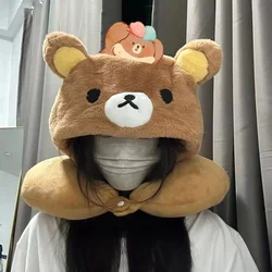 Cute Rilakkuma U-shaped pillow hooded pillow neck neck pillow travel car nap portable