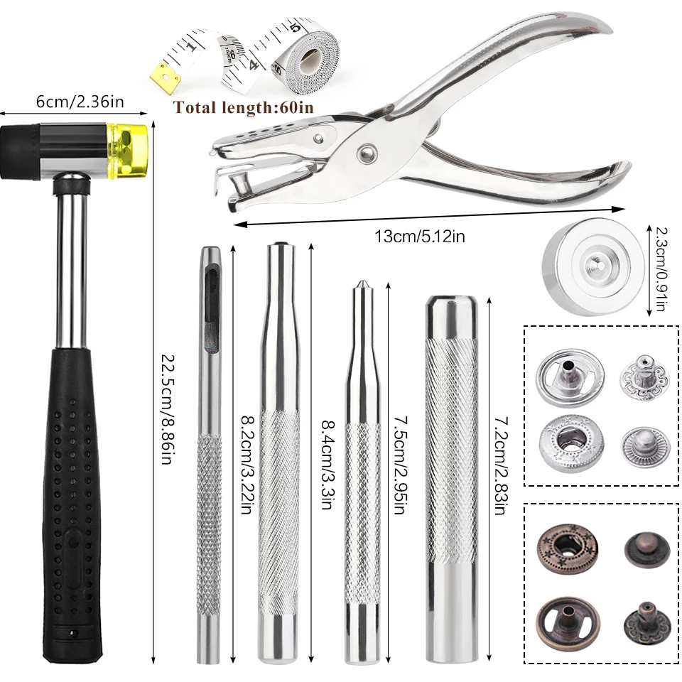 KRABALL Leather Snap Button Kit Professional Snap Fasteners Metal Press Studs With Installation Tools For Leather Craft Working