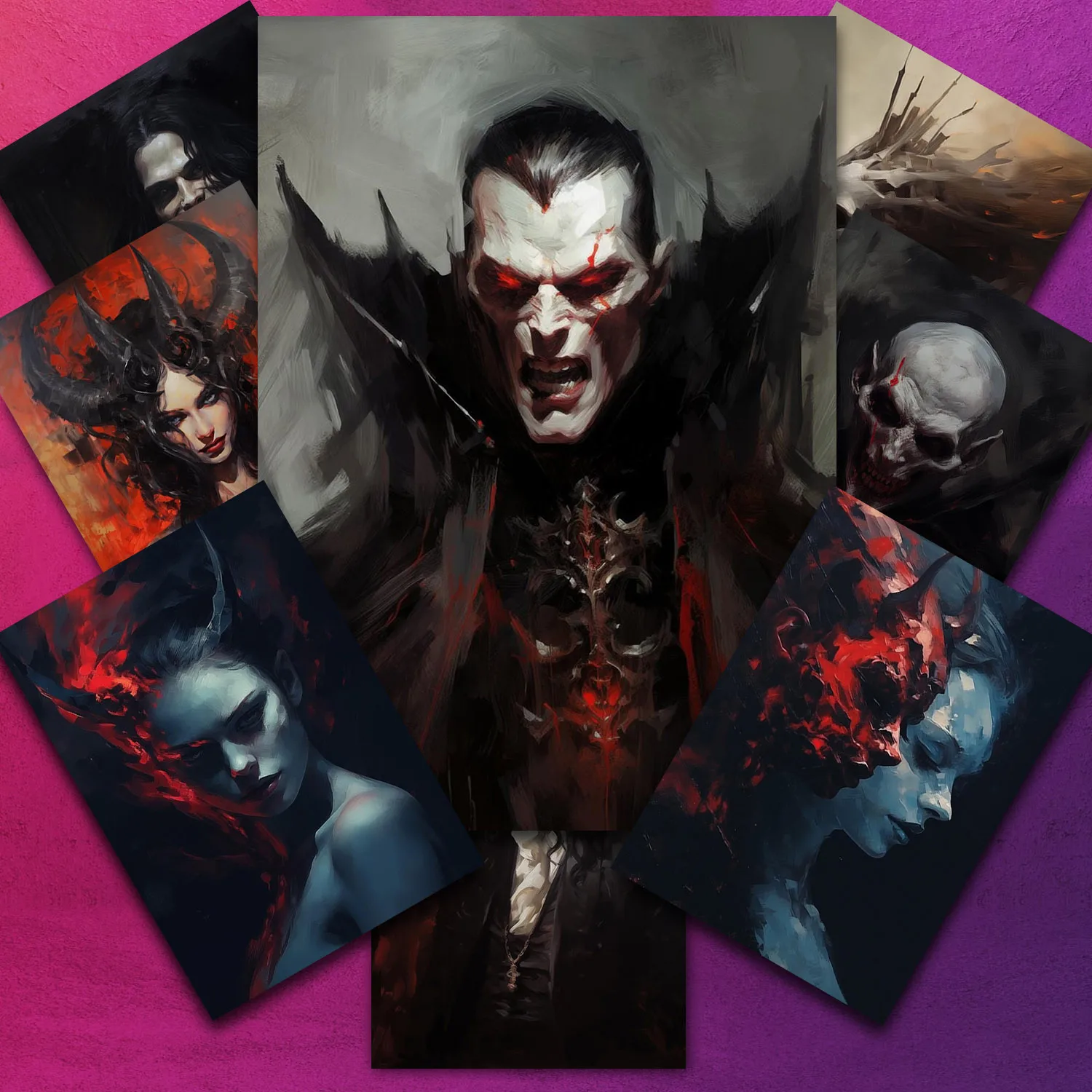 Ghoul Queen,Fire Demon,Hungry Count,Undead Lady,Gothic Wall Art Print,Victorian Disturbing Art Pagan Themed Art Poster Print
