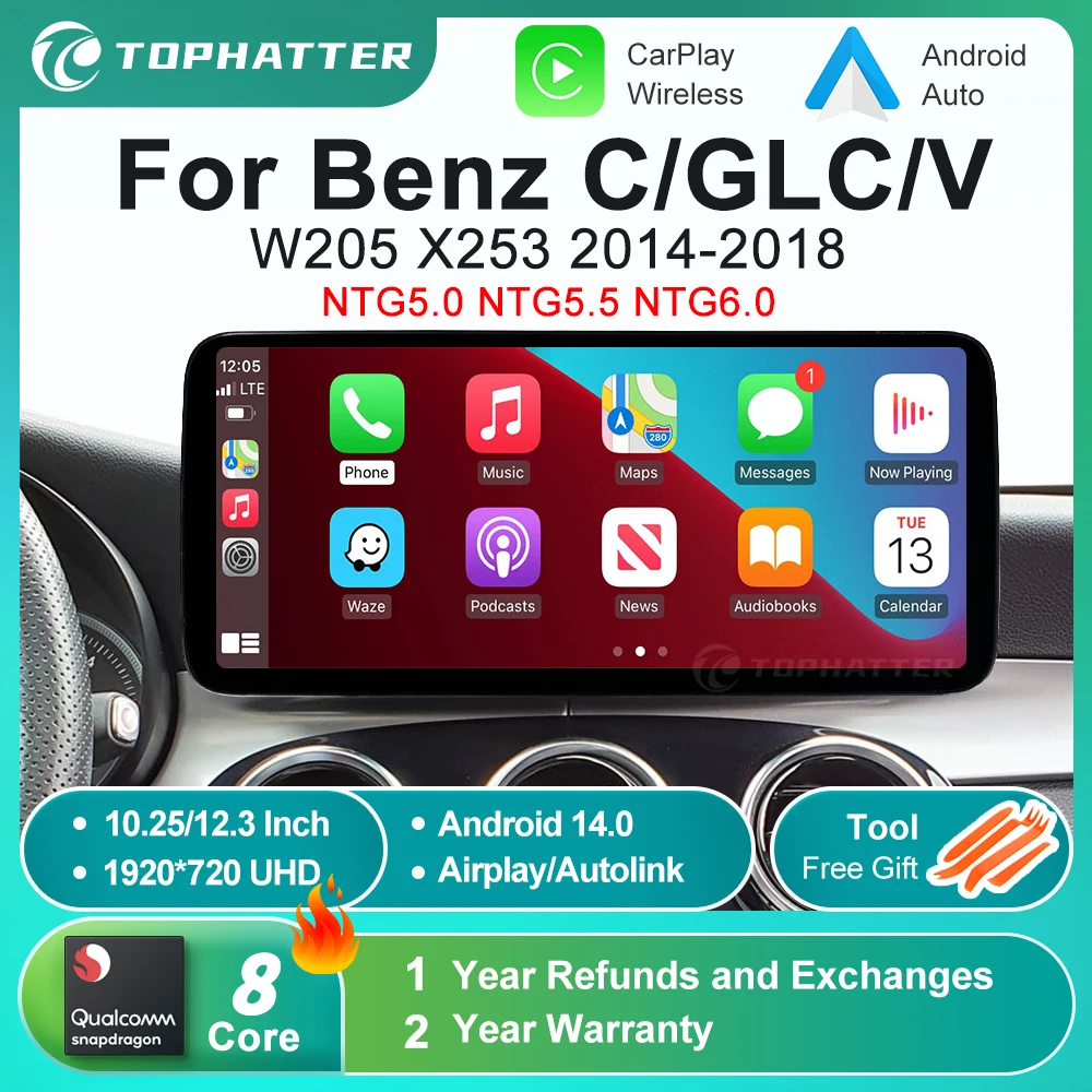 

10.25" For Mercedes Benz C X253 W205 X254 W206 GLC C180 C200 C300 GLC250 GLC300 Car Radio Android Auto Player Head Unit Screen
