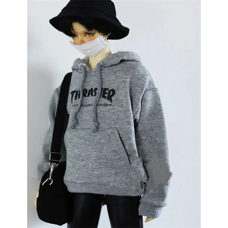 

BJD doll clothes for 1/3 1/4 SD17 POPO68size grey hooded hoodie letter popular monochrome print hoodie F style doll accessories
