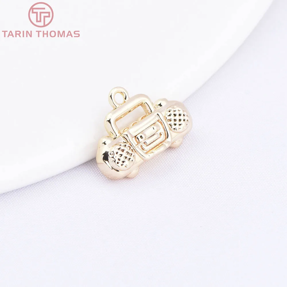 (10718) 6PCS 15x11MM 24K Gold Brass Radio Shaped Charms Pendants High Quality DIY Jewelry Making Findings Accessories Wholesales