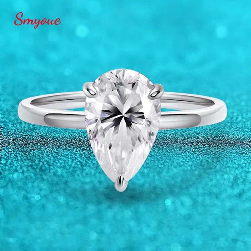 Smyoue 1-4CT Pear Cut Moissanite Solitaire Ring for Women Wedding Lab Diamond Band 100% 925 Sterling Silver Jewelry Wholesale