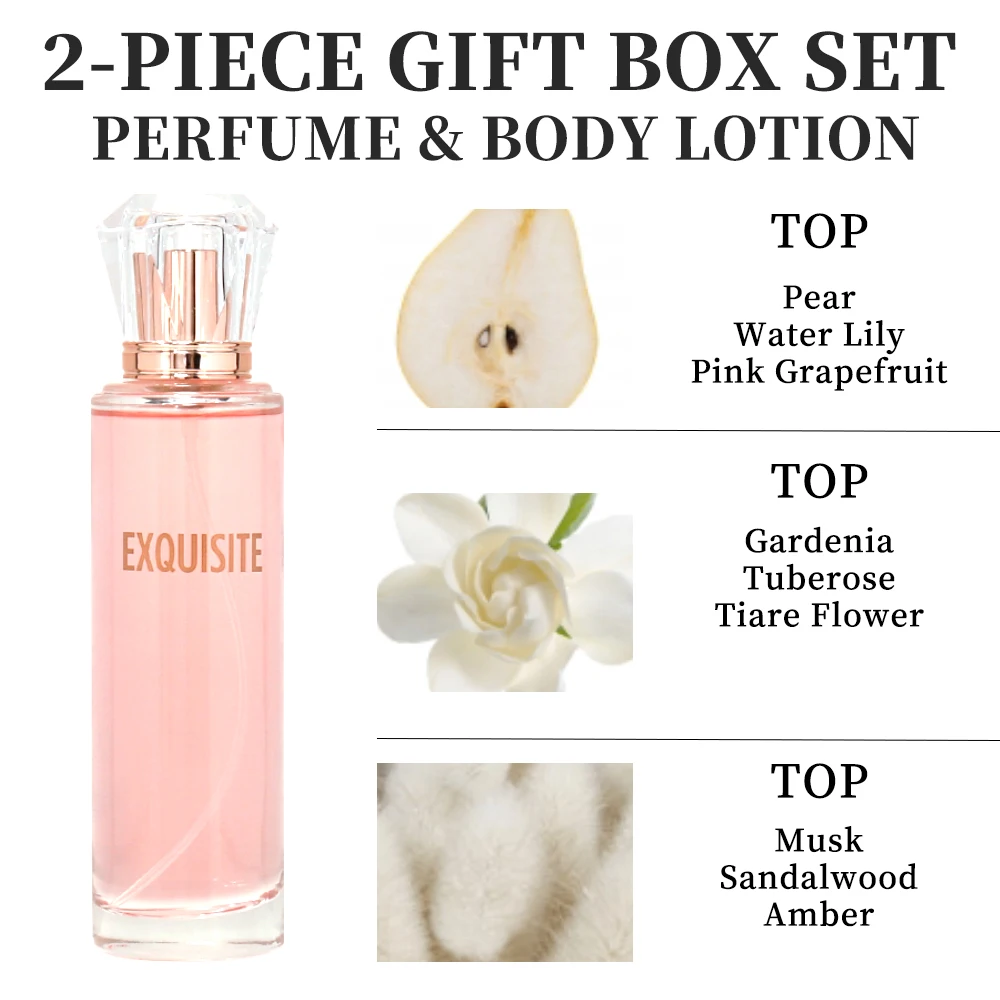 Eau de Parfum Spray and Body Lotion Gift Set Women's Fragrance Sets 3.4 Oz EDP Spray 2.8 Oz Body Cream EXQUISITE 2 Pcs Gifts