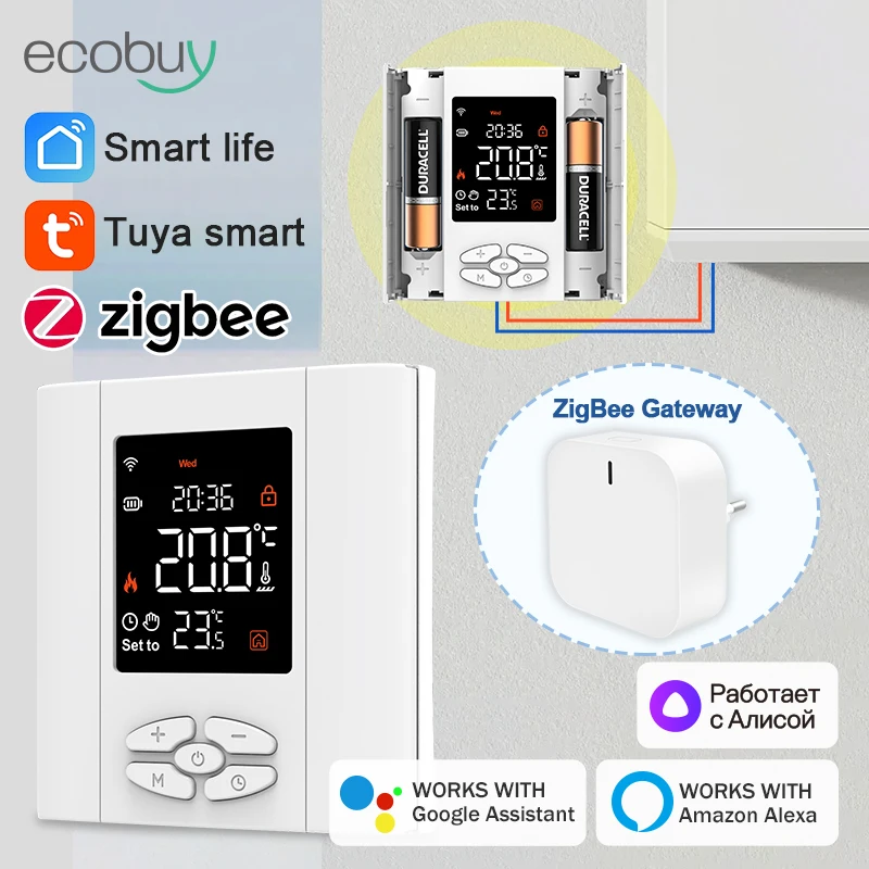 Termostato Tuya Zigbee Termostato per riscaldamento caldaia a gas Termostato per batteria Regolatore di temperatura digitale intelligente Alexa Google Home