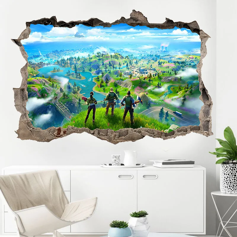 Gioco Fortnited Adesivi 3D Personaggi Periferici da parete incollati Decorazione della camera da letto del ragazzo Adesivi autoadesivi in PVC Accessori