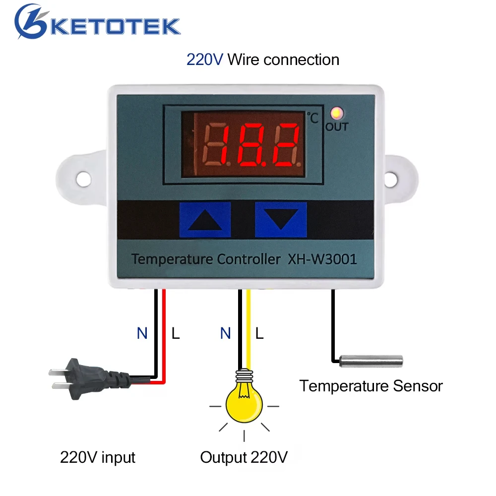 KETOTEK ดิจิตอลคอนโทรลเลอร์อุณหภูมิ LED Microcomputer SWITCH ตัวควบคุมความร้อน NTC/K Type