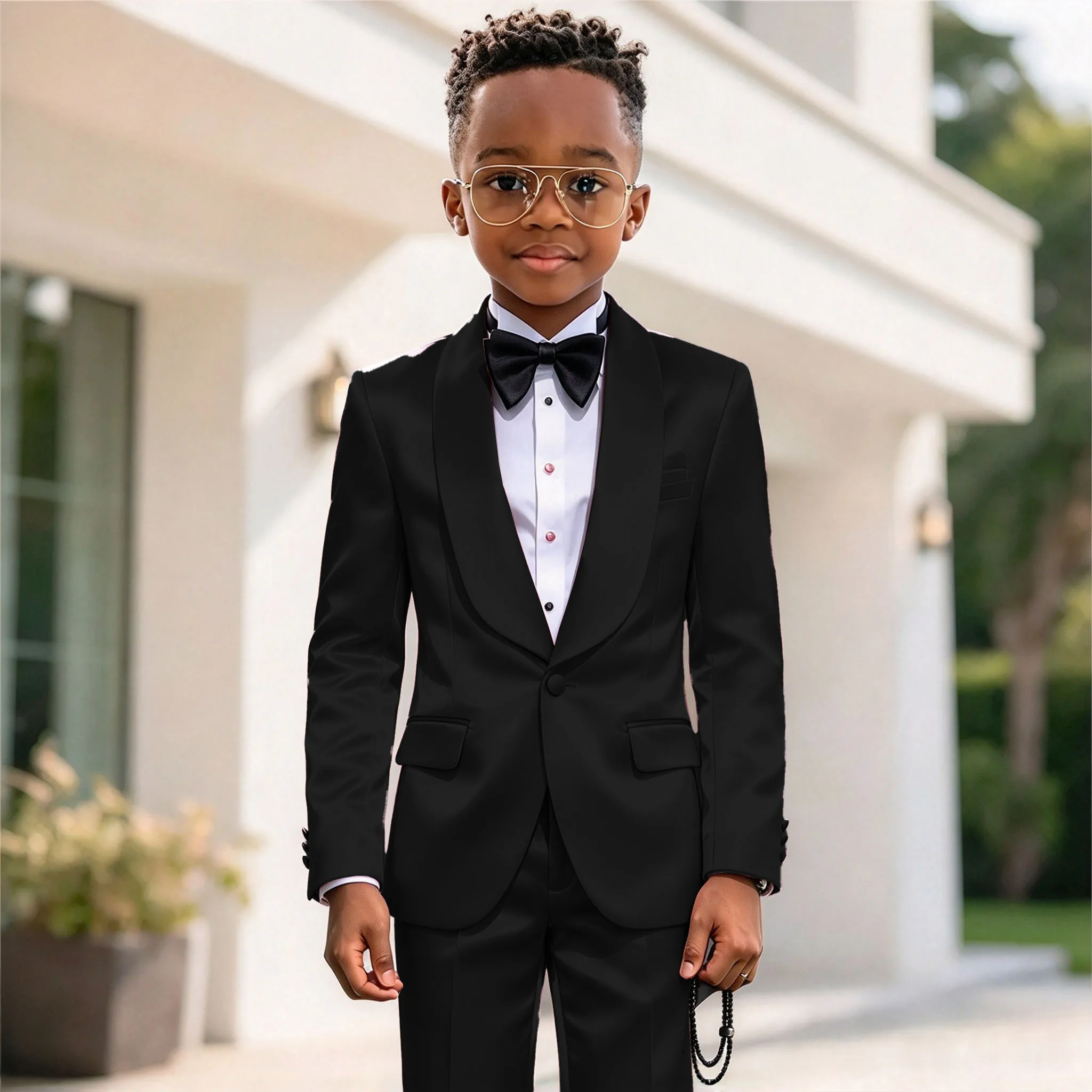 Pink Satin Boy Suits 2 Pieces Sets Shawl Lapel One Button Blazer Pants Formal Prom Kids Wedding Tuxedos Party Wear Outfit