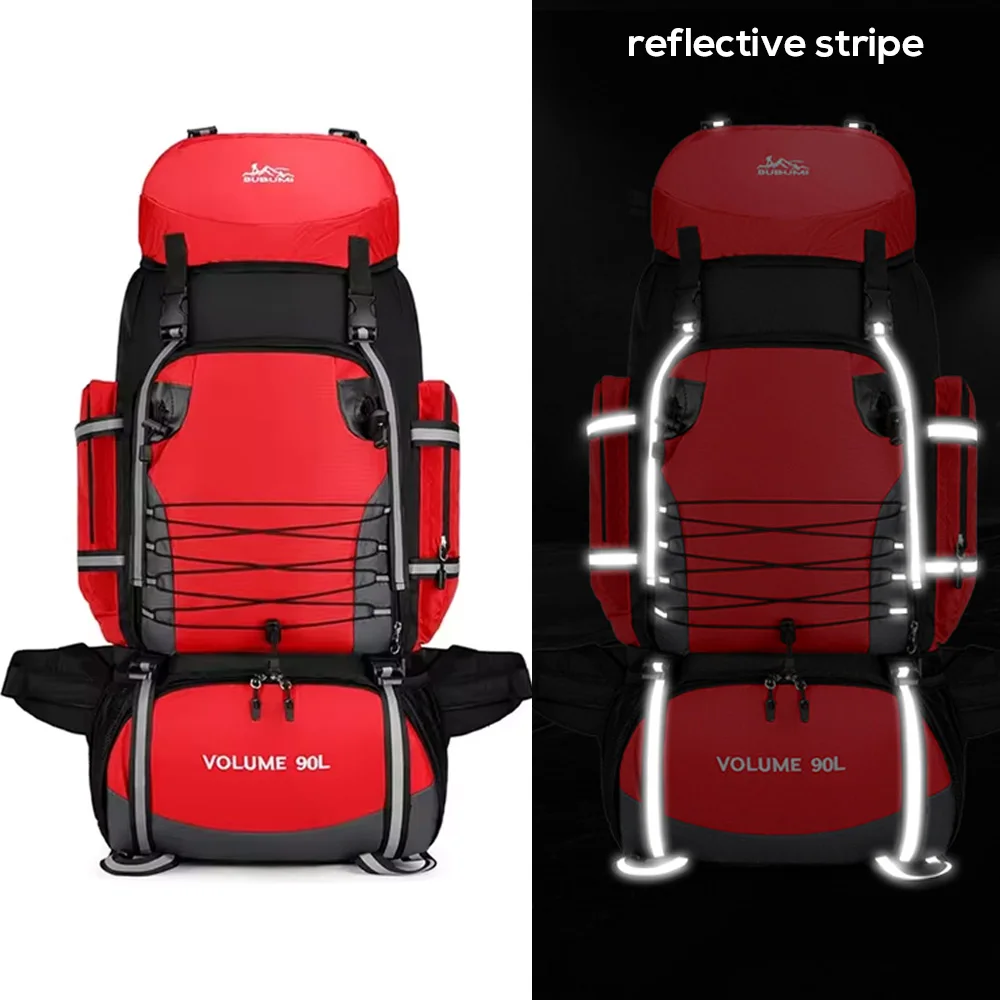 

90L Tactical Camping Reflective Strip Rucksack Waterproof Hiking Outdoor Sport Daypack Molle Mountaineering Backpack Luggage Bag