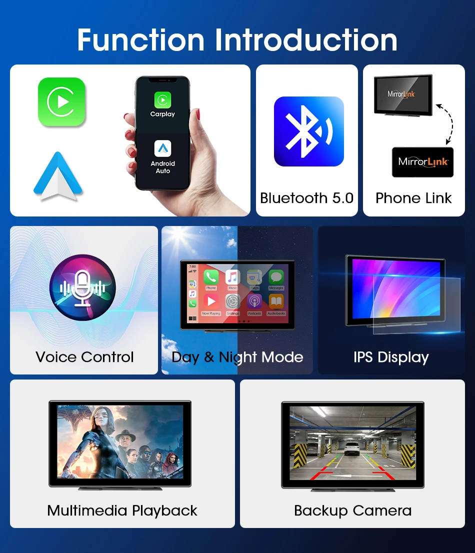 Srnubi 10" Zoll Auto Wireless Carplay & Android Auto Navigation Rück FM AUX WIFI Tragbarer Multimedia-Touchscreen-Monitor – Detail 2