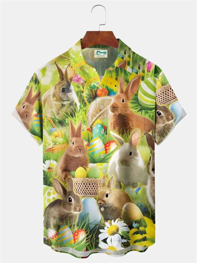 

2025 Easter Jesus Pattern Button Shirts Men's Short Sleeve Lapel Hawaiian Shirt For Summer Oversized Casual Beach Aloha Shirt
