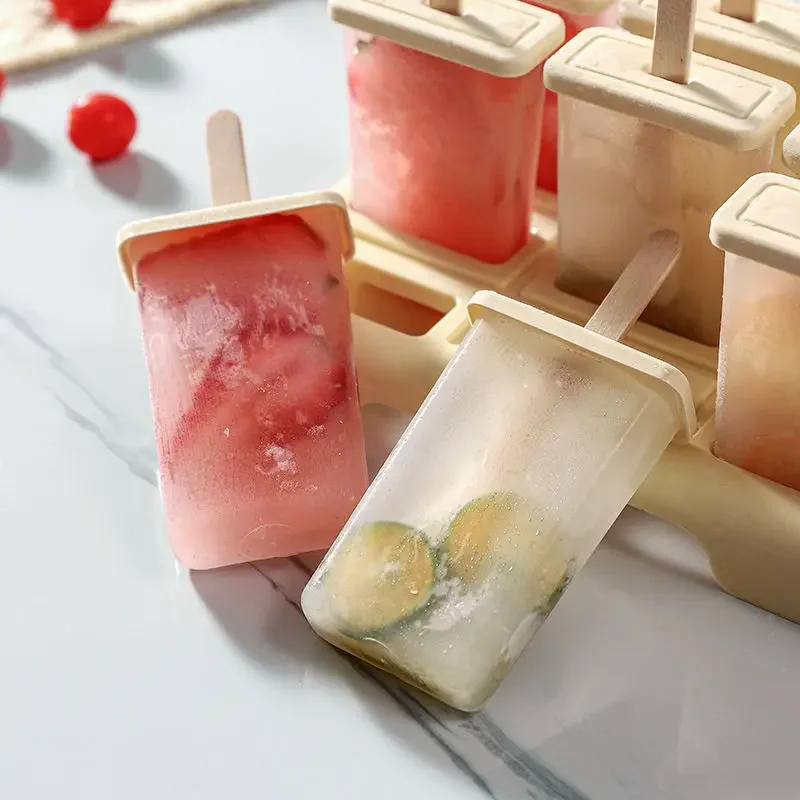 9/4 Grids Ice Cream Popsicle Mold Tray DIY Ice Cream Machine Homemade Ice Box with Plastic Stick Freezer Juice Maker Kitchen