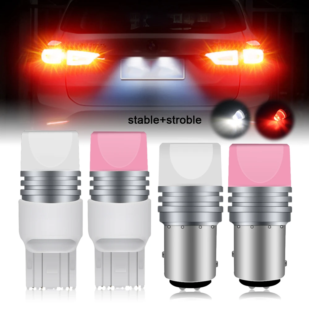 

1pcs 1157 BAY15D 7443 W21/5W Strobe Flashing LED Projector 3030 Bulbs For Car Tail Brake Lights Auto Driving lamp Red White