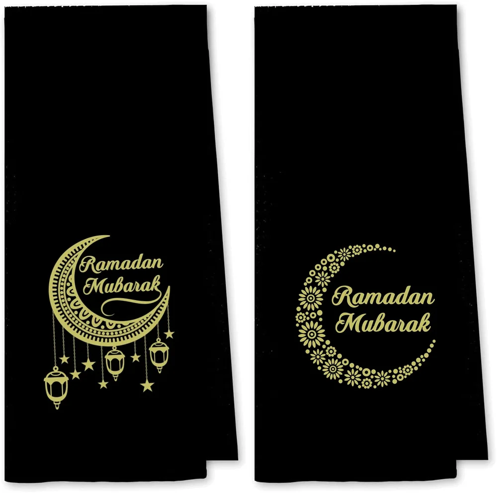 Black Mubarak Ramadan Kareem Kitchen Towels for Festive Kitchen Decor Dish Hand Towels for Bathroom Eid and Iftar Decoration