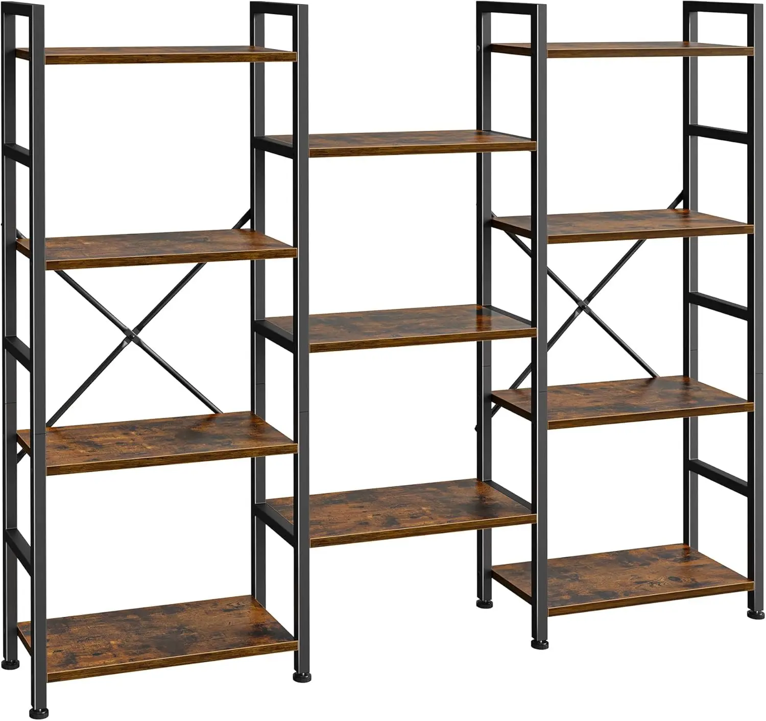 

Triple 4 Tier Bookshelf, Bookcase with 11 Open Display Shelves, Wide Book Shelf Book Case for Home & Office, Rustic Brown