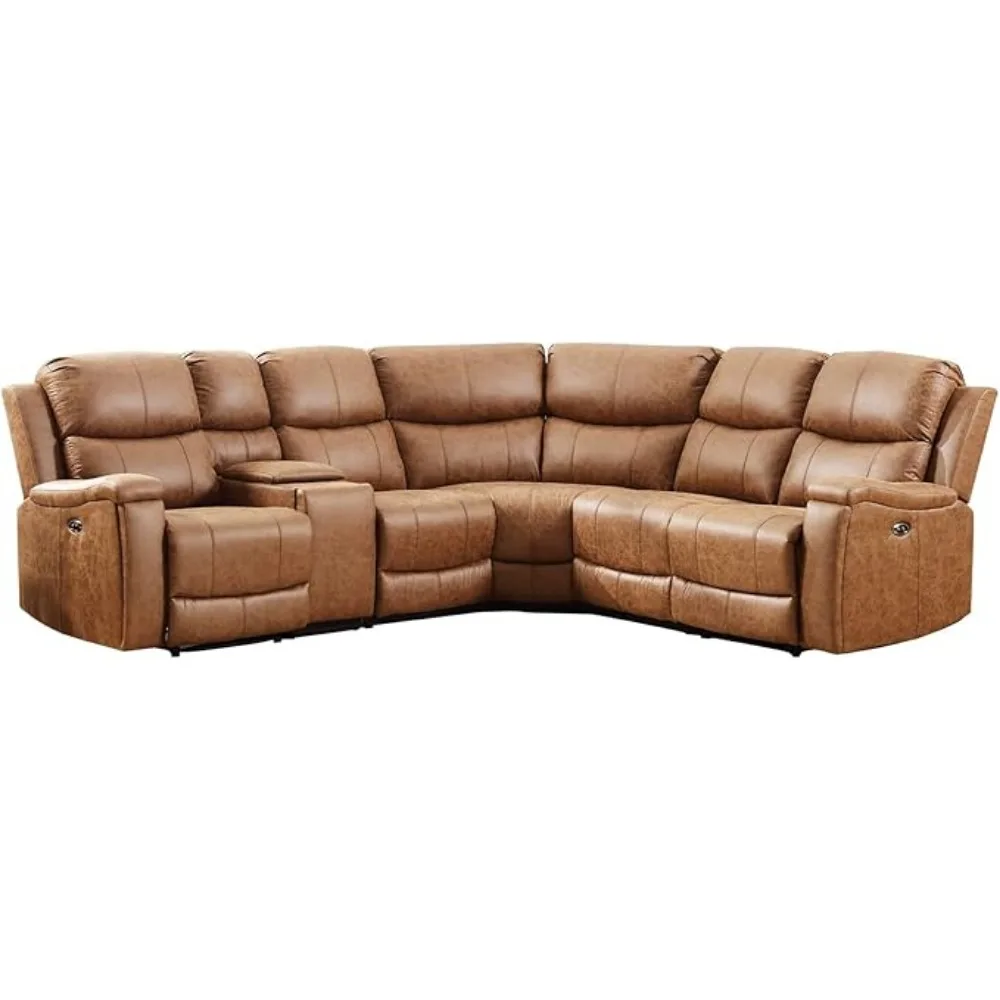 Recliner, Reclining Sectional Sofa with Console& Dual Recliner, 6 Seats Recliner Sofa with Cup Holder& USB Port, Sectional Couch