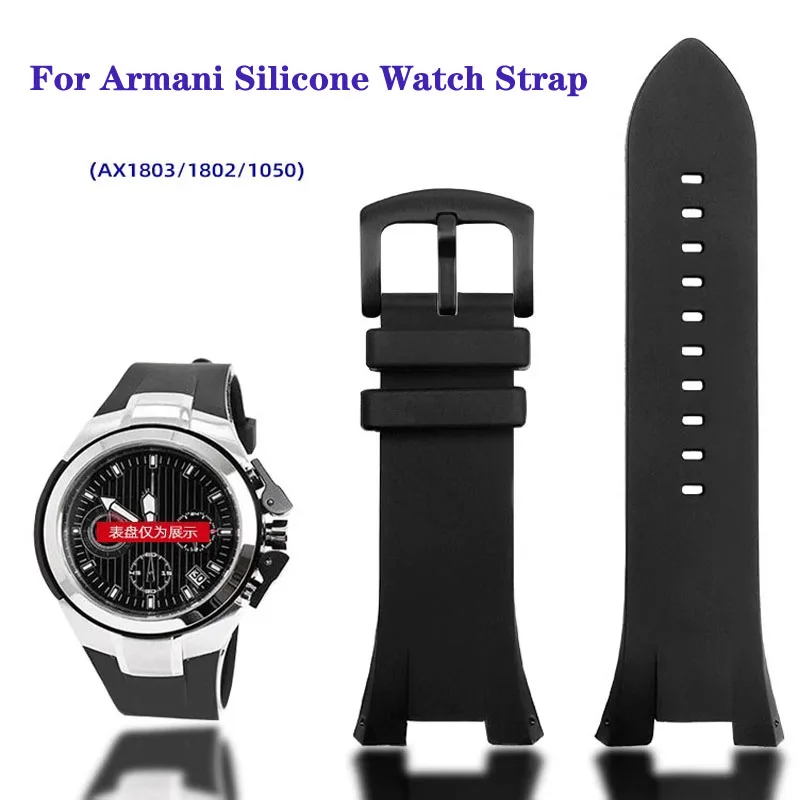 For Ar-mani Silicone Watchband AX1803 AX1802 AX1042 AX1050 AX1084 AX1108 Male Concave Watch Chain Rubber Sport Strap 31X14mm