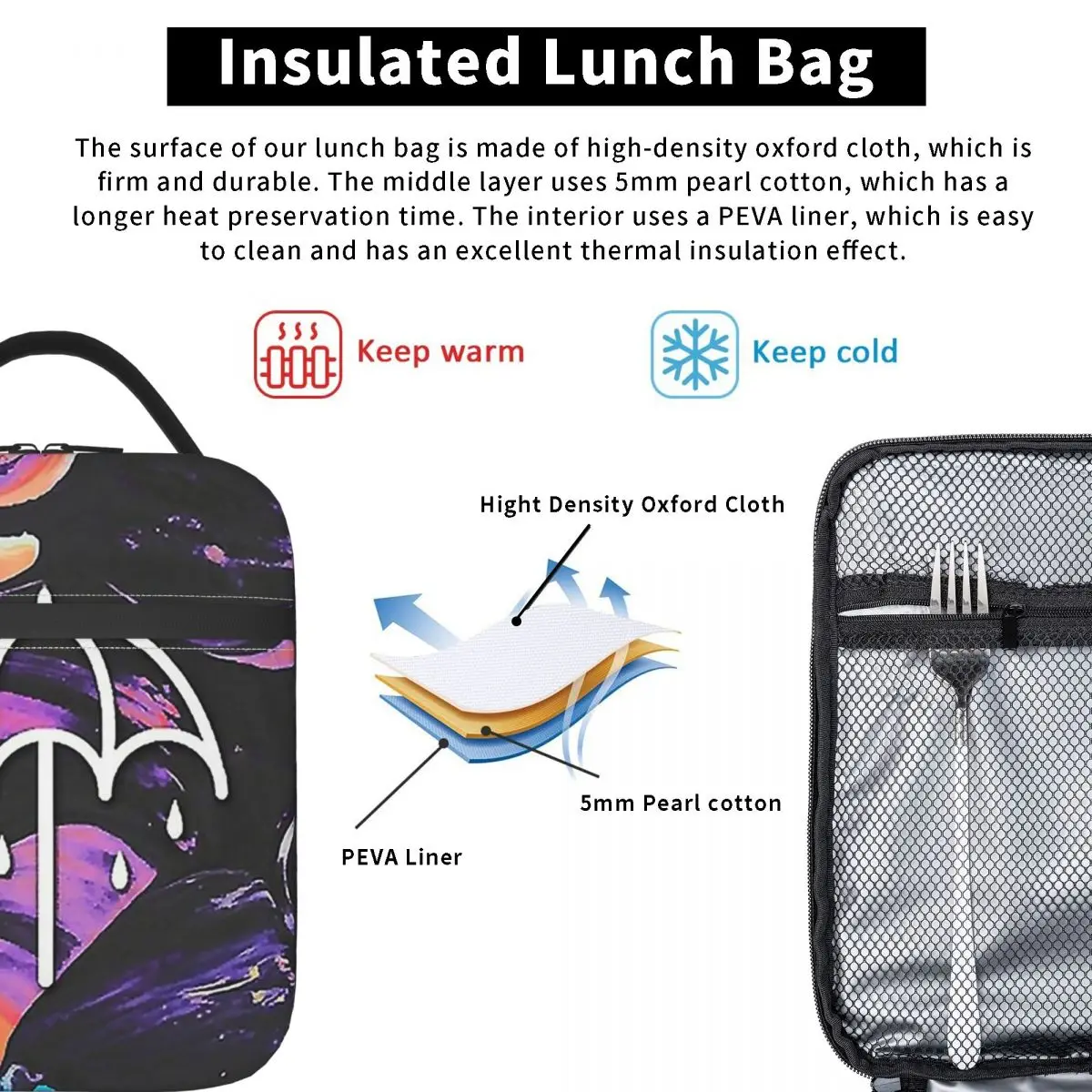 Splash Bmth Umbrella Insulated Lunch Bag for Women Kids Leakproof Food Boxes Thermal Lunch Box Tote