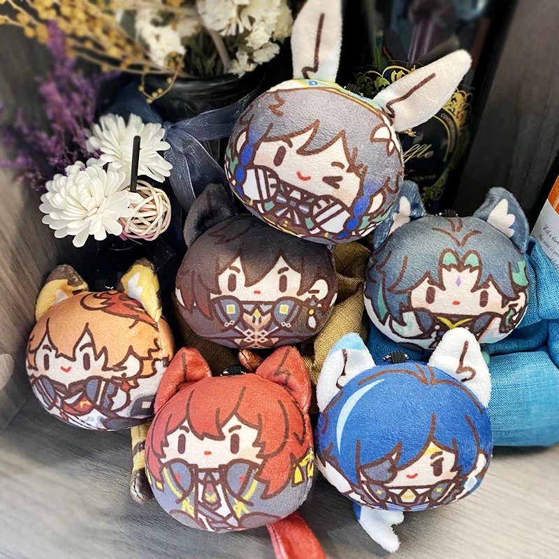 Anime Genshin Impact Kamisato Ayato Tighnari Cyno Zhongli Xiao Tartaglia Cute Cat Ear Plush Dango Pendant Cosplay Keychain