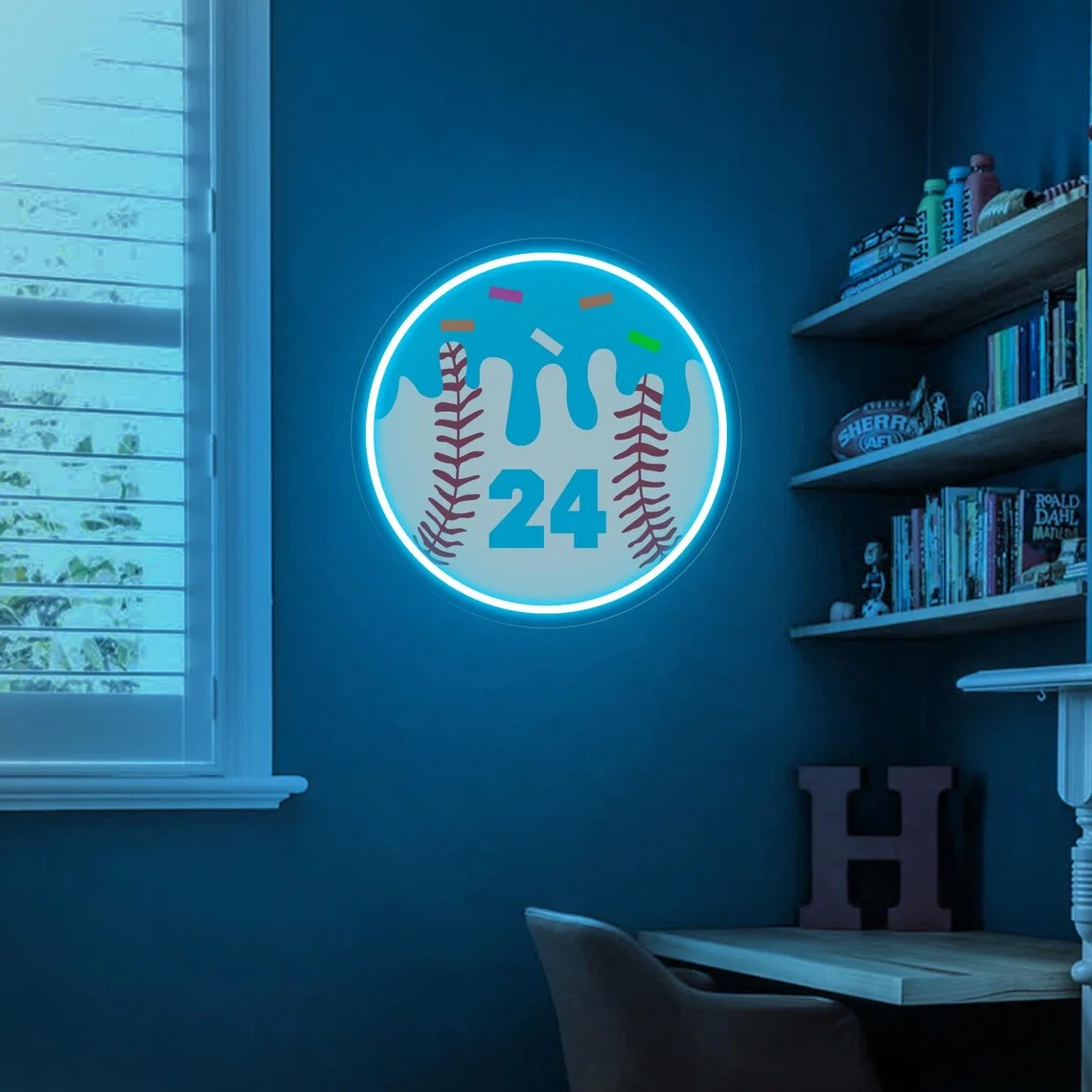 Baseball Ice Cream Neon Sign Custom Number Neon Sign Sports Bedroom Art Decor GIft for Kids Teen