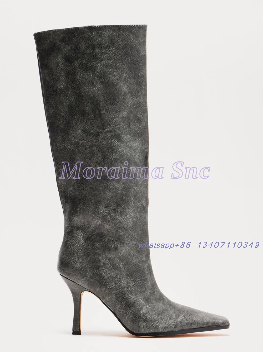 

Grey Small Square Toe Knee High Boots Stiletto High Heel Slip On Sexy Fashion Women's Long Boots Autumn Winter 2025 New Solid
