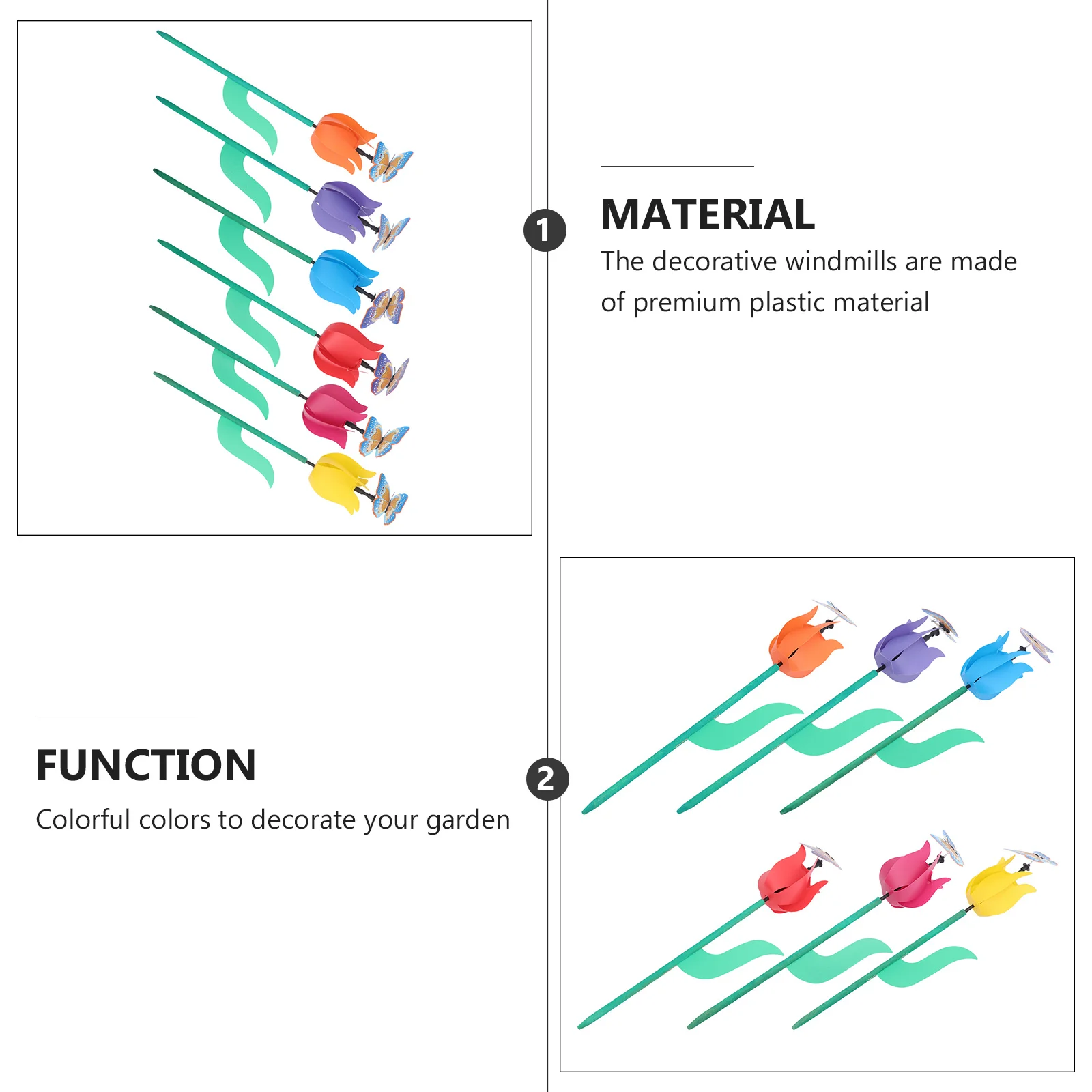 

6Pcs Premium Plastic Tulip Windmills Decorative Pinwheels for Outdoor Garden Patio Lawn Random Color Tulip Windmills