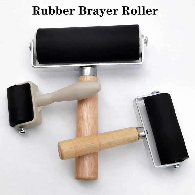 8 Pack Rubber Roller Set - Brayer Rollers With 3 Size For Crafting Brayer Rollers For Printmaking Brayer Tool Set