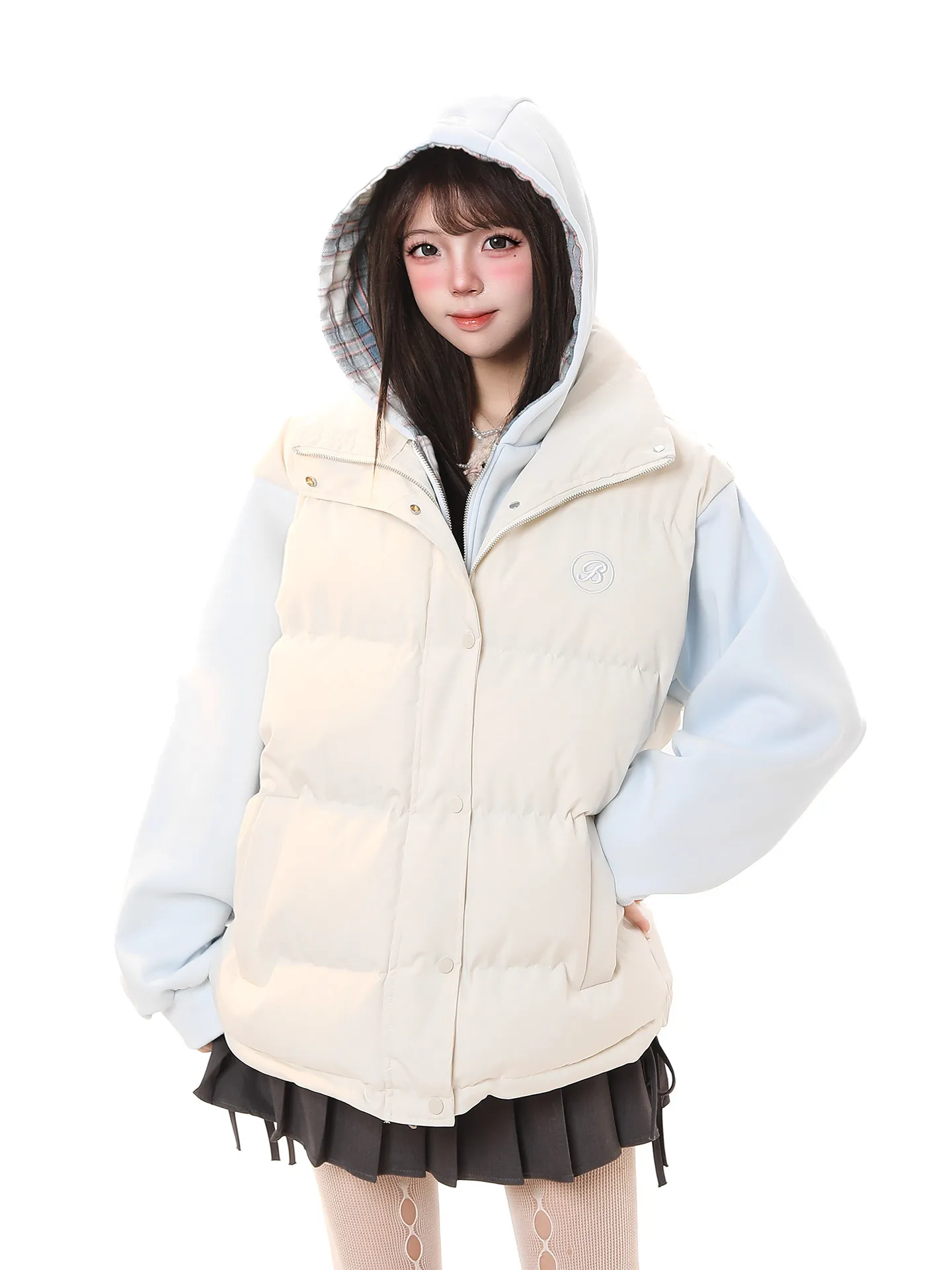 

American Casual Hooded Cotton Jaet Women's Winter New Sle College Wind Loose Warm Cotton Coat Outerwear Long Sve Zipper