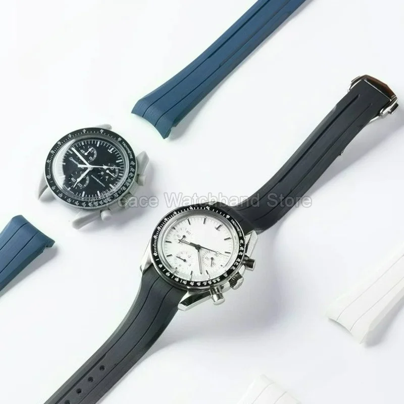 Ремешок для часов Daily Travel Swimming 20-21 мм для Omega Speedmaster Moonwatch, бесшовный, с изогнутым креплением, из фторкаучука, аксессуары для часов
