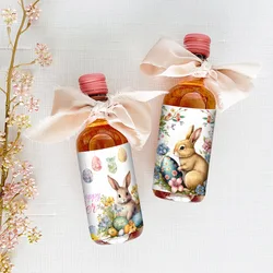6/12pcs Easter Bunny Water Bottle Stickers Cartoon Rabbit Eggs Pattern Bottle Label Decals for Happy Easter Party Decorations