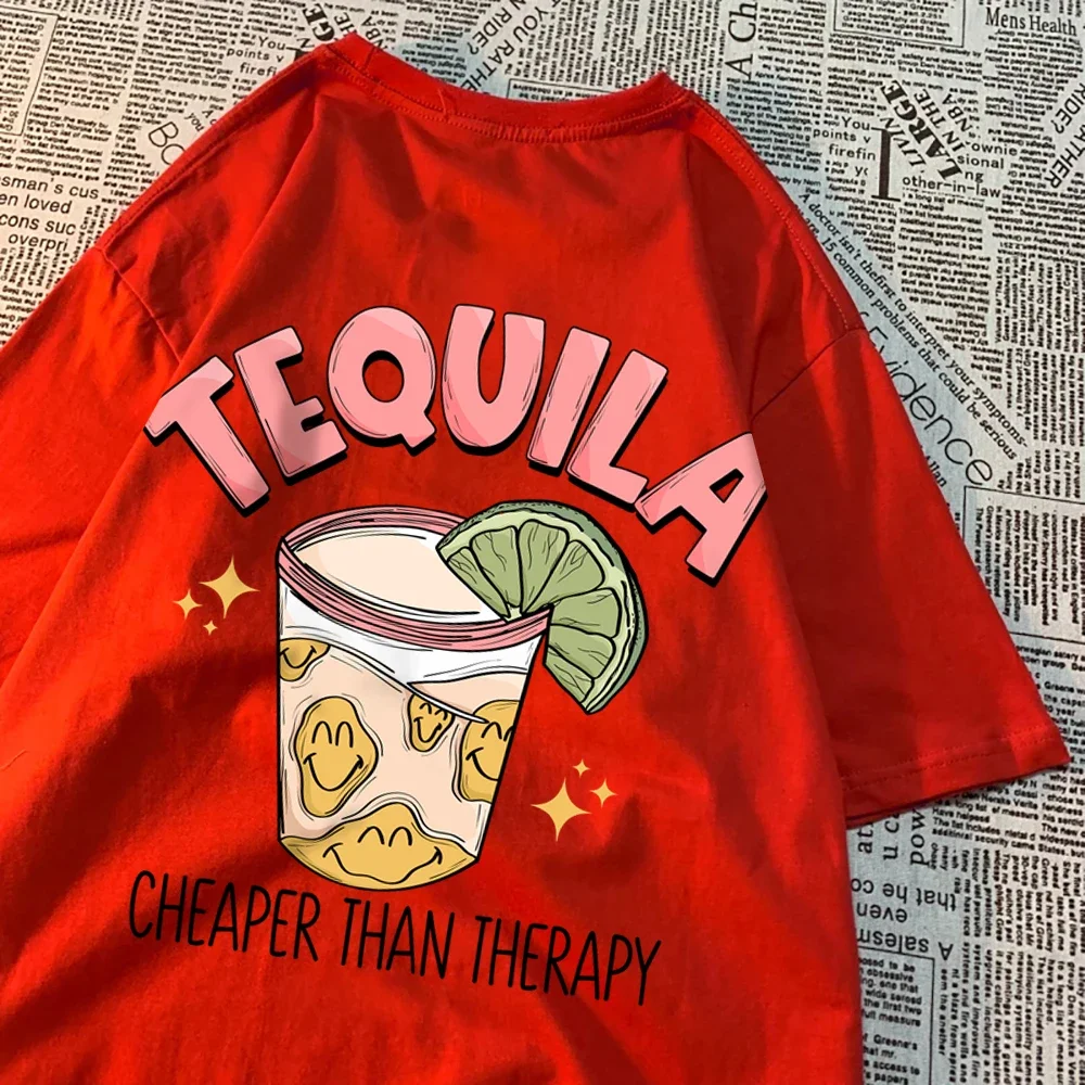 Tequila Is Cheaper Than Therapy Woman's Tops Simple Casual Clothing Creative Round Neck T-shirts Fashion Summer Woman Clothing