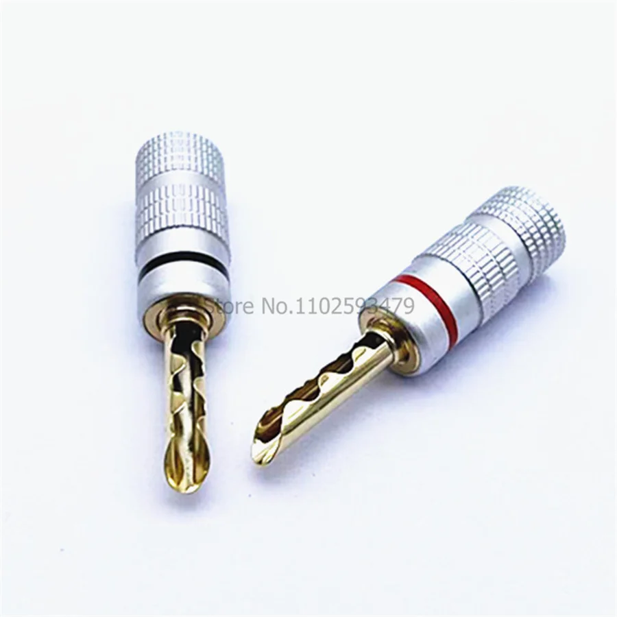 50pairs Banana plug 24K Gold Plated Copper BFA 4mm Banana connector Male Speaker plug black&red