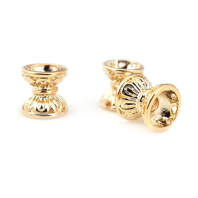 18K Gold Color Brass Double Side Beads Caps Tassel Caps Diy Jewelry Bracelets Making Supplies Accessories for Women