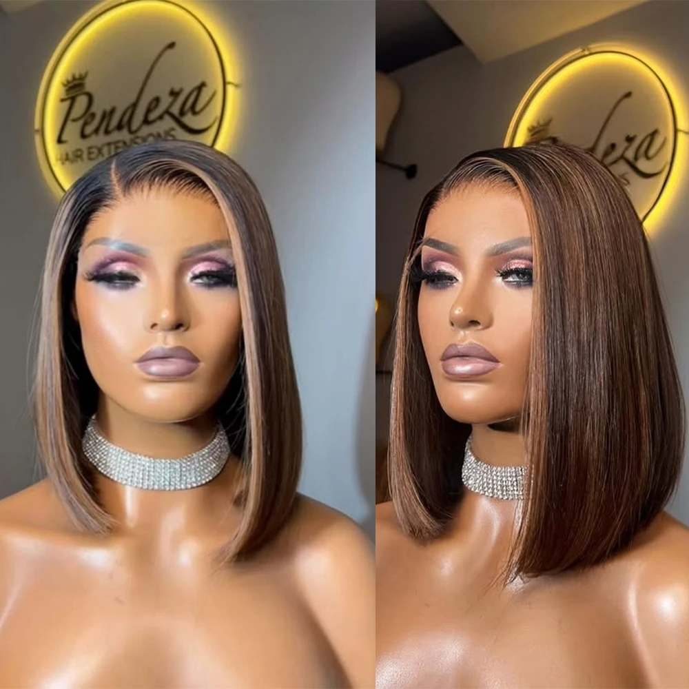 13X4 Chocolate Brown Straight Bob Wig Silky Straight HD Lace Frontal Wig Natural Hairline Pre Plucked Free Part Wig 16Inch