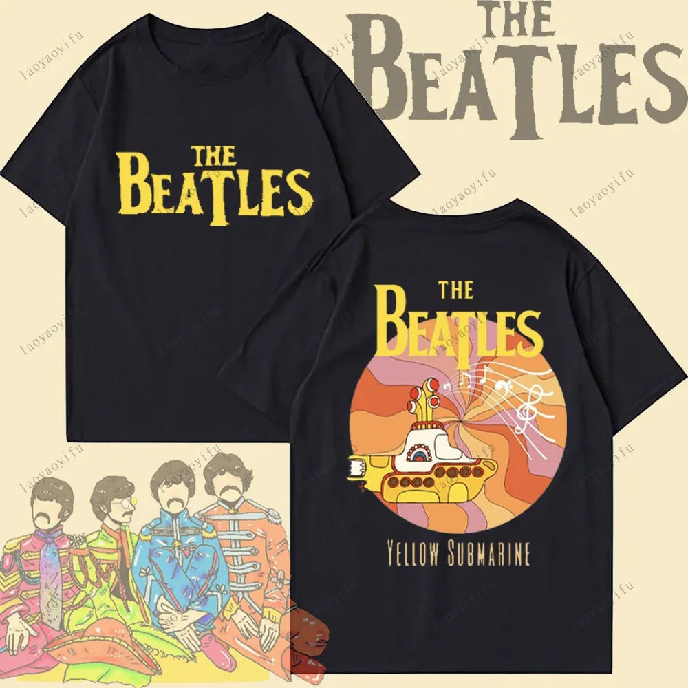 

The Beatles Black Rock Band T-shirt Men's T-Shirt Y2k Street Fashion Streetwear High Quality Cotton Tops Autumn Fashion Sports