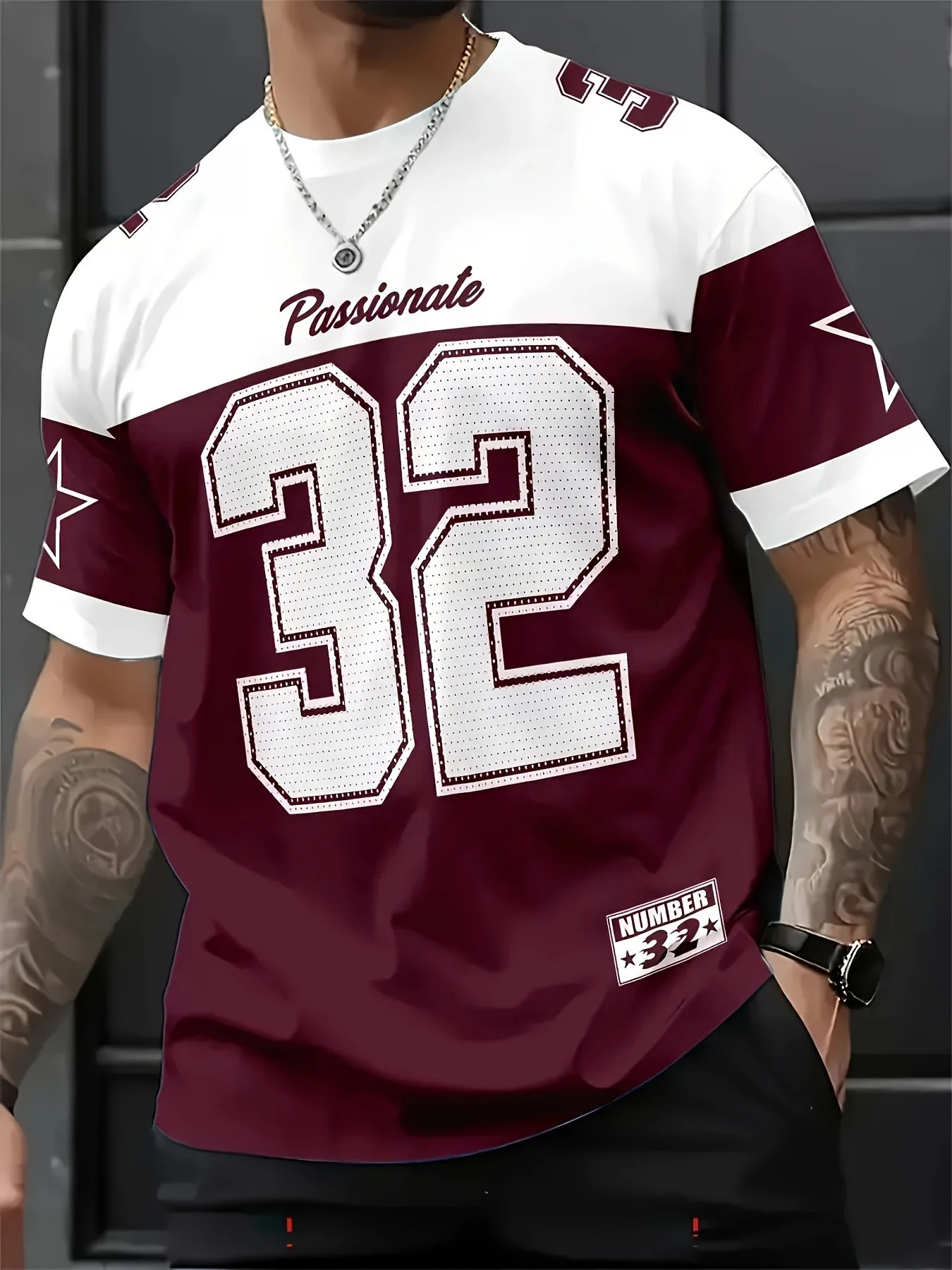 Nowość 2025 Męska koszulka z nadrukiem w stylu amerykańskim nr 32, męska koszulka sportowa z krótkim rękawem i okrągłym dekoltem, koszulka vintage do koszykówki, odzież męska