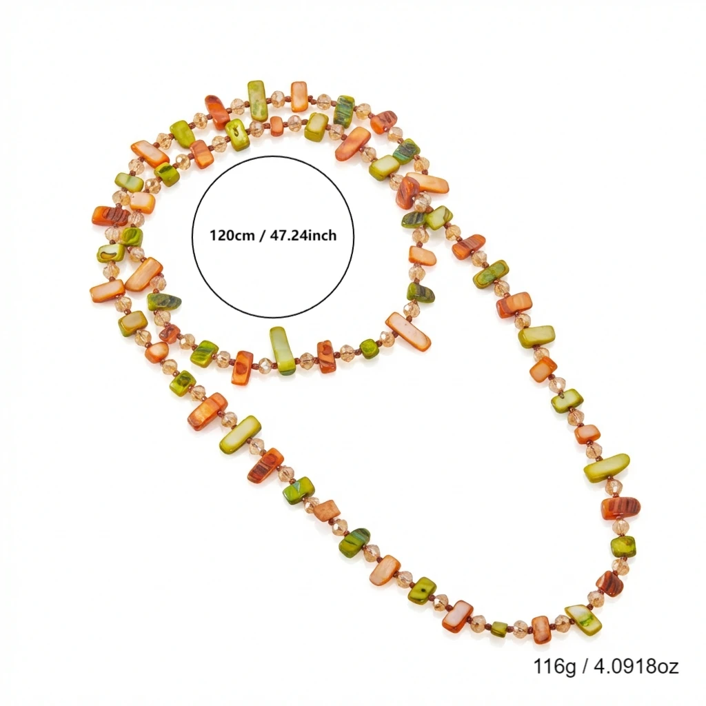 Böhmische bunte unregelmäßige Muschel-Perlenketten für Damen und Herren, handgefertigte Kristallperlen, doppellagige lange Pulloverkette, Schmuck – Detail 7