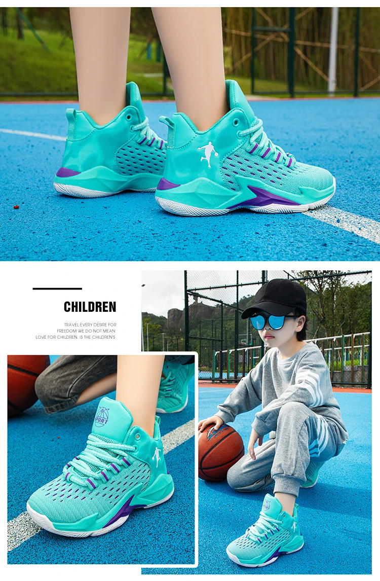 Kinder-Basketballschuhe, rutschfest, atmungsaktiv, Basketball-Trainings-Sneaker, Schnür-Basketballstiefel für Jungen und Mädchen, Sportschuhe – Detail 24