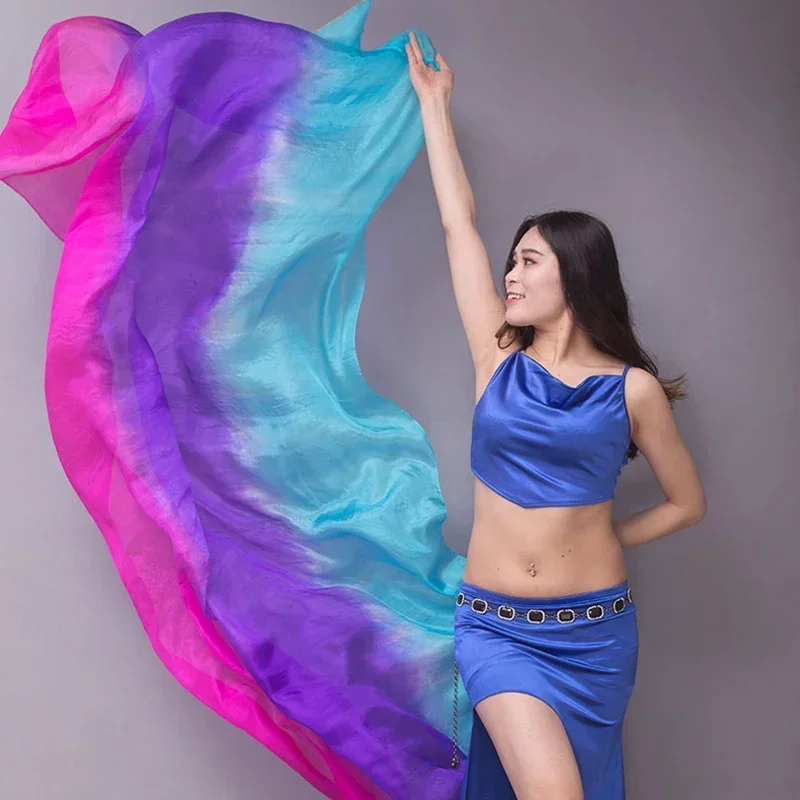 Belly Dance Accessories Hand Dyed Gradient Color 100% Real Silk Veil Shawl Scarf For Stage Performance and Dancing Practice