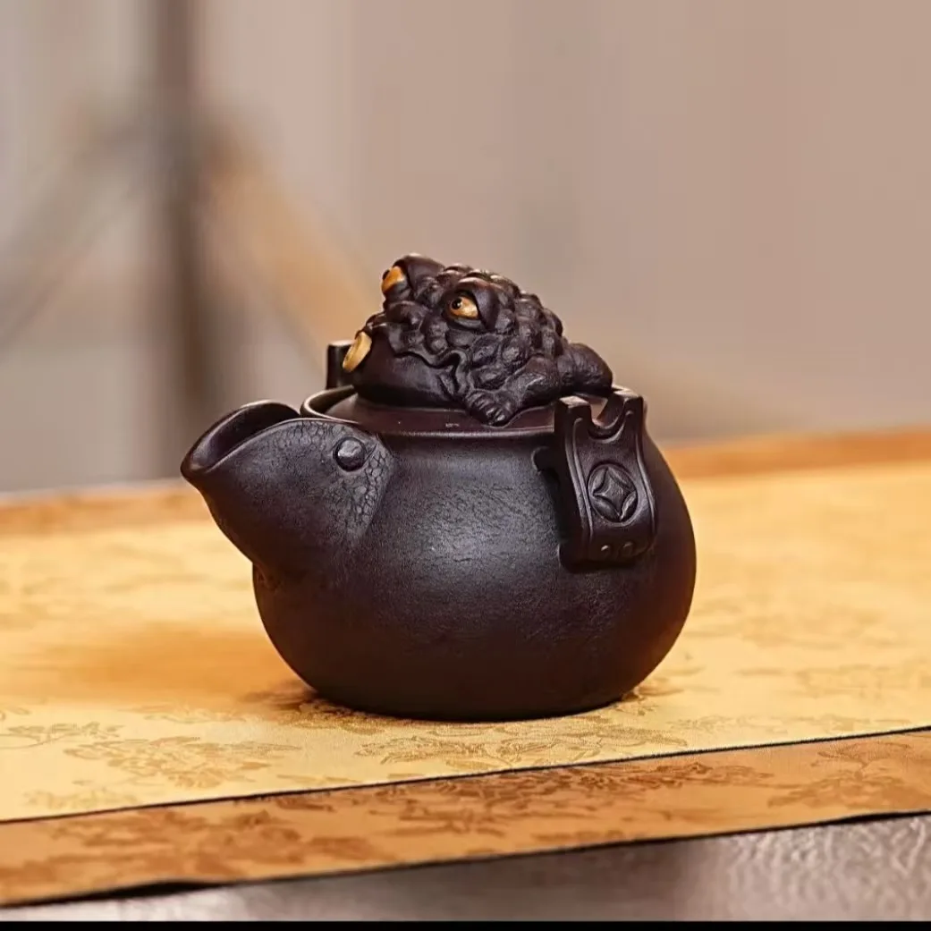 Retro Style Fully Hand‑crafted Yixing Zisha Golden Toad Treasure Vase Teapot, 280ml Household Chinese Kung Fu Tea Brewing Teawar