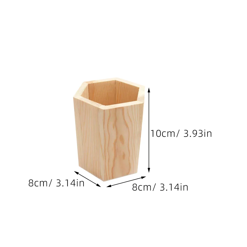 2 Pcs Pine Pen Holder Geometric Brush Pot Pencil Wood Tableware Storage Container Holders Desktop Stationery Organizer